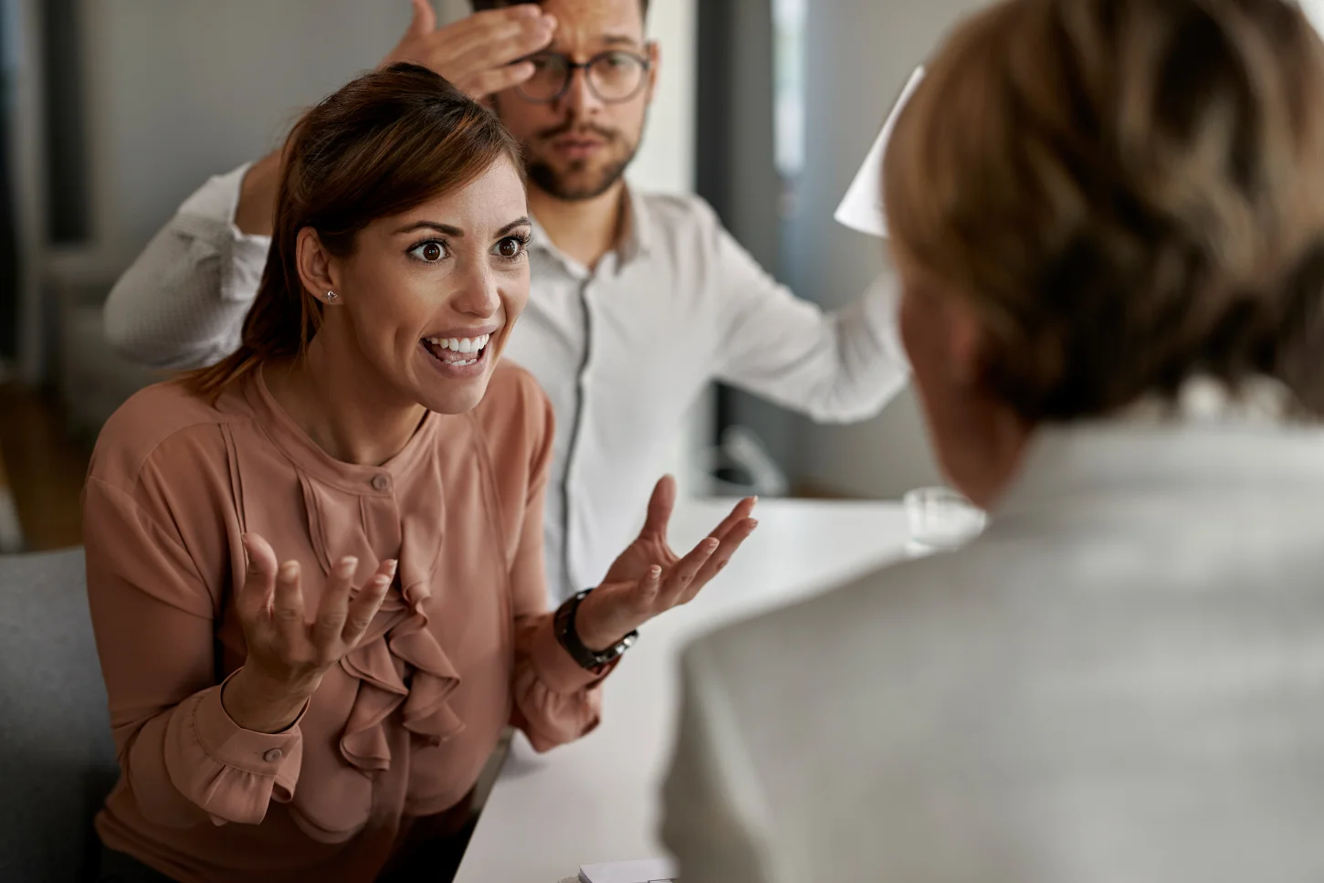 A therapist using active listening skills with a difficult client.