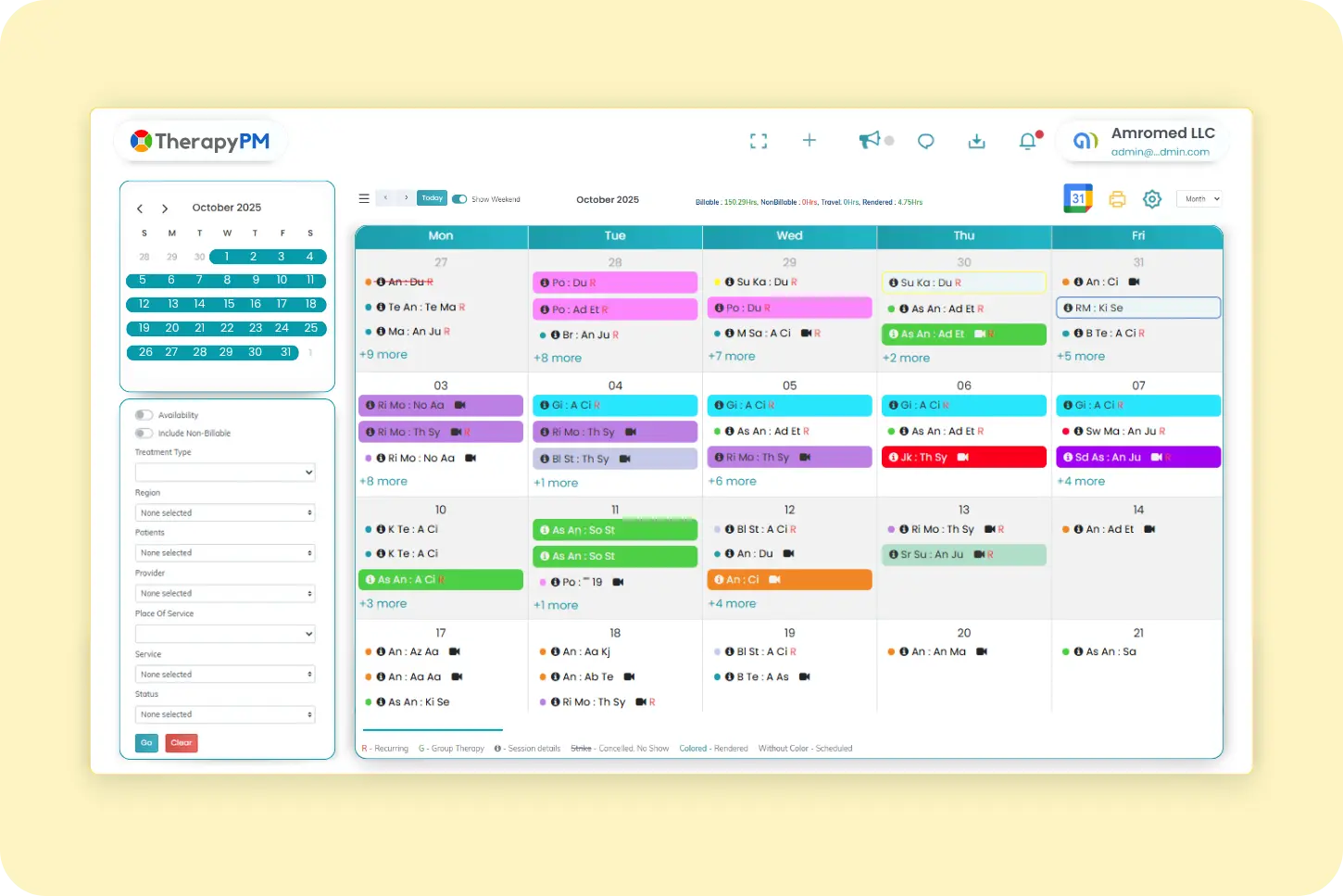 TherapyPM practice management Software Scheduling panel illustrated image