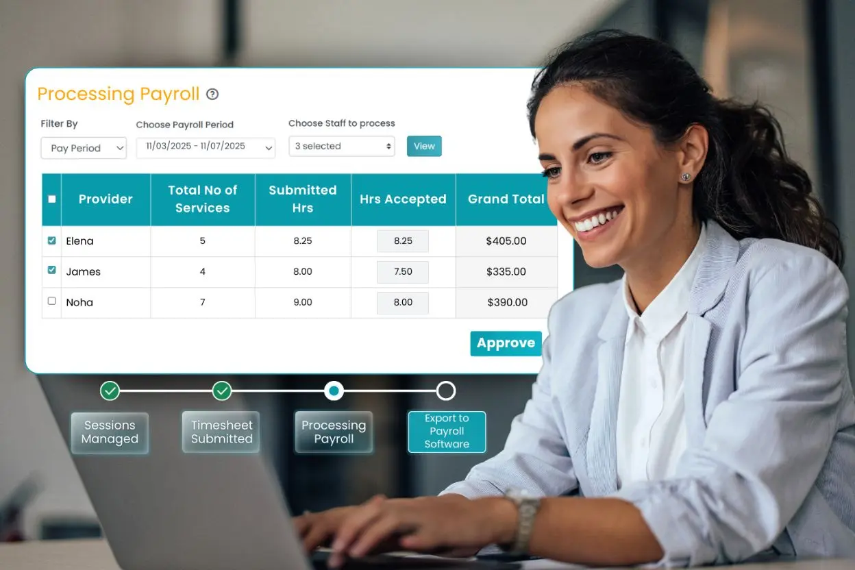 TherapyPM practice management software payroll features Payroll processing illustrated image