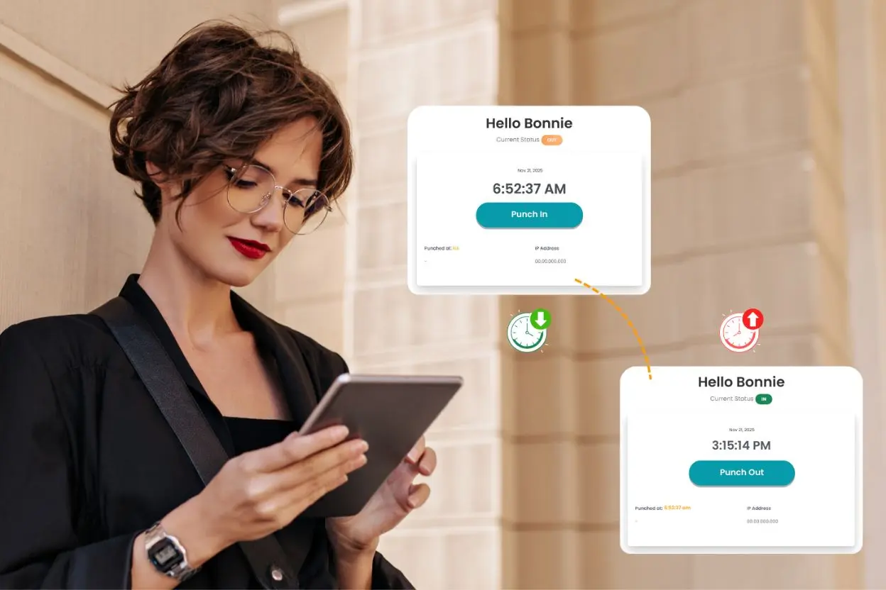 TherapyPM practice management software payroll features Punch-in & punch-out illustrated image